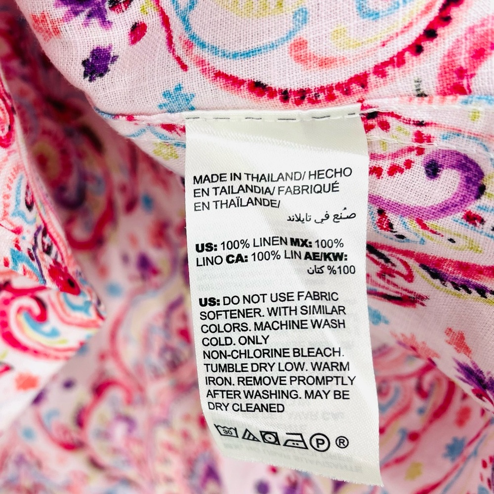 Chico’s Paisley Print No-Iron 100% Linen Tunic Top Button Shirt Size 3, XL, 1X - Picture 14 of 14
